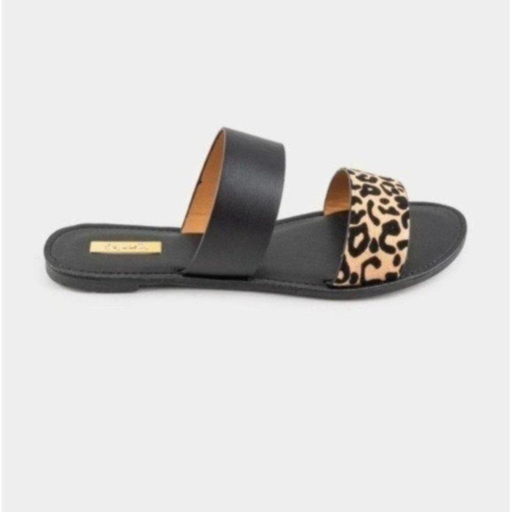 Black leopard double band slip on sandals leather - Picture 5 of 9